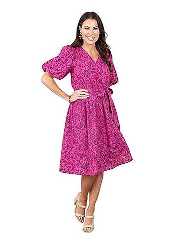Pinch Fuchsia Floral Tie-Waist V-Neck Midi Dress Casual Dress (view 1)