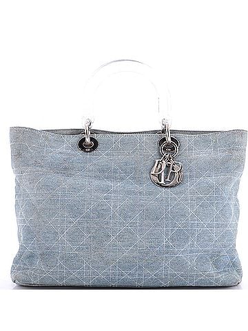 Christian Dior Vintage Lady Dior Bag Cannage Quilt Denim Large (view 1)