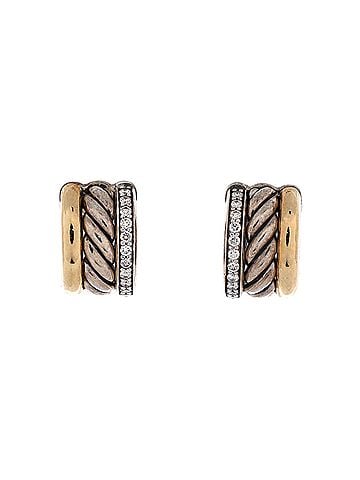 David Yurman DY Mercer Huggie Hoop Earrings Sterling Silver with 18K Yellow Gold and Diamonds (view 1)