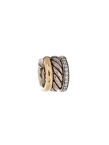 David Yurman DY Mercer Huggie Hoop Earrings Sterling Silver with 18K Yellow Gold and Diamonds (view 2)