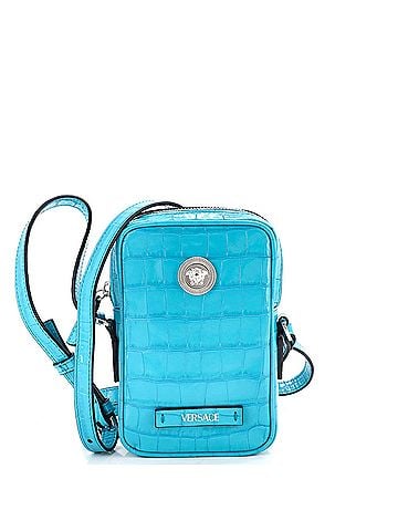 Versace Medusa Biggie Pouch Crossbody Bag Crocodile Embossed Leather Micro (view 1)
