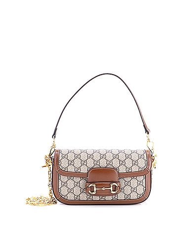 Gucci Horsebit 1955 Shoulder Bag GG Coated Canvas with Leather East West (view 1)