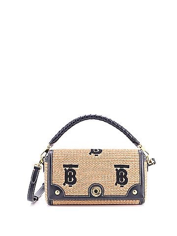 Burberry Note Top Handle Bag Embroidered Raffia with Leather (view 1)
