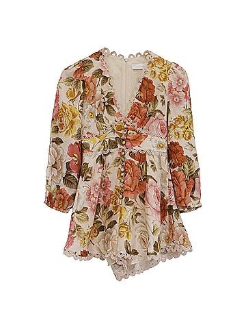 Zimmermann  Zimmermann Bonita Floral-Print Rompers in Multicolor Linen (view 1)