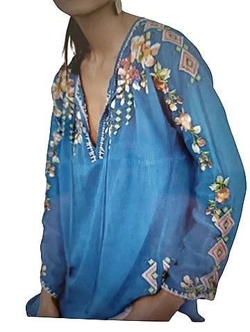 Johnny Was Vanessa tunic in cobalt blue georgette  Long Sleeve Blouse (view 1)