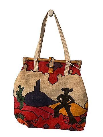 American Vintage Vintage Cowboy Southwestern Desert Canvas Hand Painted Tote (view 2)