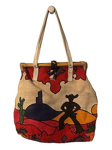 American Vintage Vintage Cowboy Southwestern Desert Canvas Hand Painted Tote (view 1)