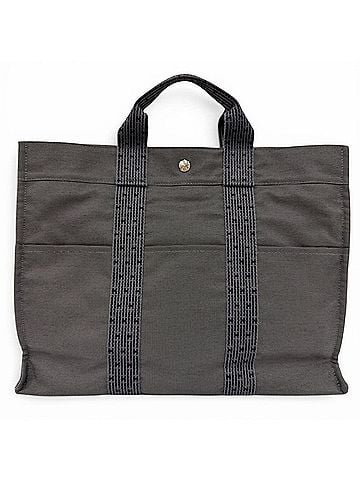 Hermès HERMES Herline MM Canvas Tote Bag/Handbag with Silver Hardware (Sellier Clasp), Gray, Made in France, Women's. (view 1)