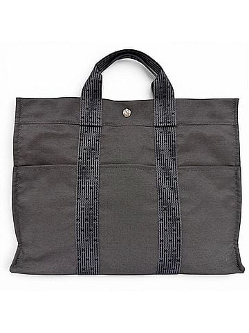 Hermès HERMES Herline MM Canvas Tote Bag/Handbag with Silver Hardware (Sellier Clasp), Gray, Made in France, Women's. (view 2)