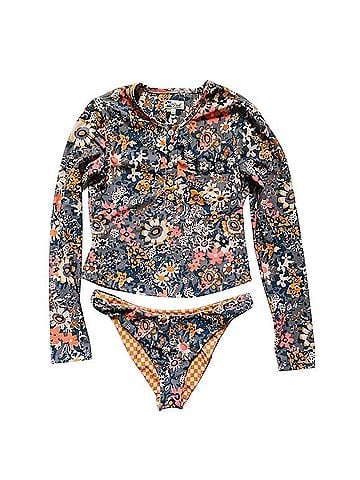 The Great. Floral Long Sleeve Henley Rashguard + Cheeky Bikini Bottoms Two Piece Swimsuit (view 1)