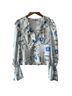 Never Fully Dressed 100% Polyester Print White Blue Blouse Size 6 - photo 1