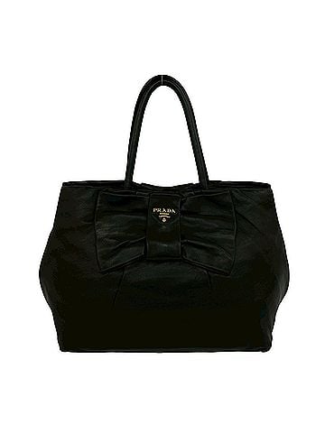 Prada PRADA Prada logo hardware ribbon motif leather genuine handbag tote bag Boston black 904-2 (view 1)