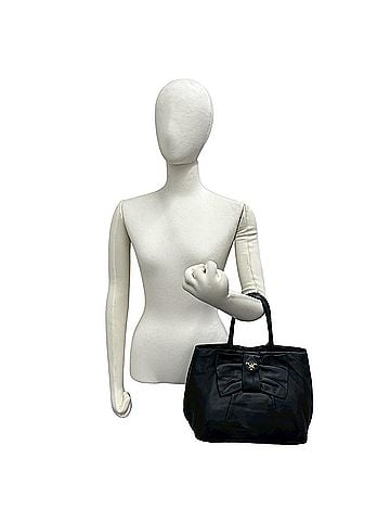 Prada PRADA Prada logo hardware ribbon motif leather genuine handbag tote bag Boston black 904-2 (view 2)