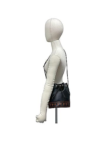 Yves Saint Laurent YVES SAINT LAURENT YSL Logo Hardware Cutout Leather Drawstring Shoulder Bag Black Orange 38724 (view 2)