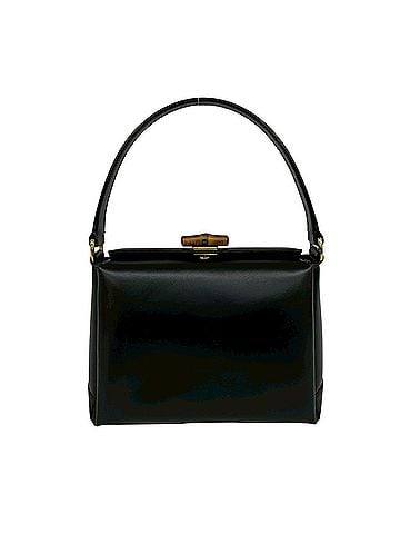 Gucci GUCCI Vintage Bamboo Leather Turnlock Handbag Mini Tote Bag Black 30917 (view 1)