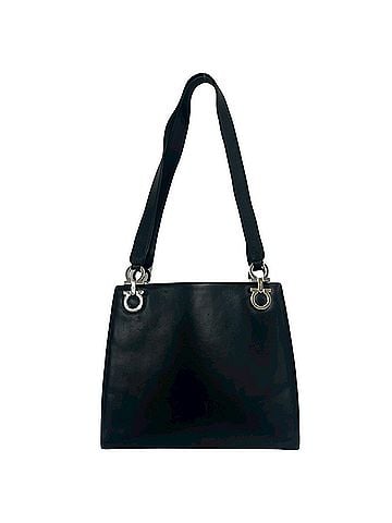 Salvatore Ferragamo Salvatore Ferragamo Gancini Logo Hardware Leather Tote Bag Semi Shoulder Black 28068 (view 1)