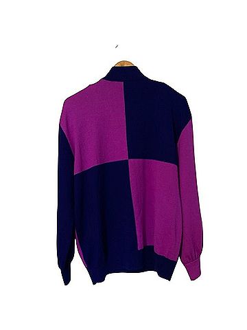 St. John Sport Checkered Color Block Floral Cross Mock Neck Sweater Wool Pullover Sweater (view 2)