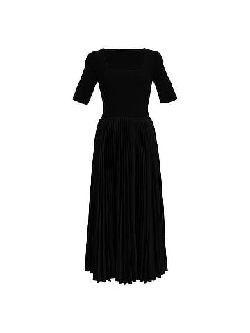 Theory Theory Pleated Midi Dress in Black Polyester (view 1)