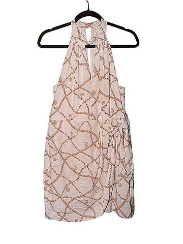 Forever New White Halter Mini Dress With Tan Rope Print Casual Dress (view 1)