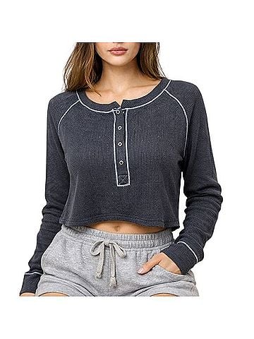 Free People Early Night Crop Henley Thermal Long Sleeve T-Shirt (view 1)