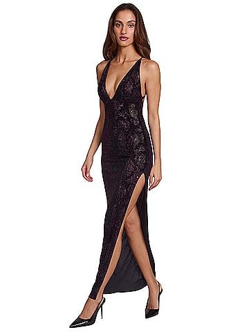 Oh Polly Luserna Embellished Hotfix Halterneck Maxi Cocktail Dress (view 1)