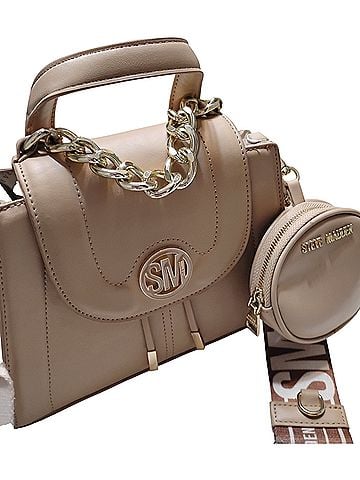 Steve Madden Logo strap, mini, sm,  nude, Bag set, neutral, vegan Satchel (view 1)