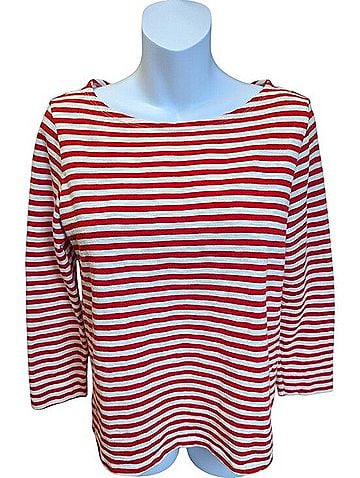 Lilla P Boatneck Cotton Striped Tee 3/4 Sleeve T-Shirt (view 1)
