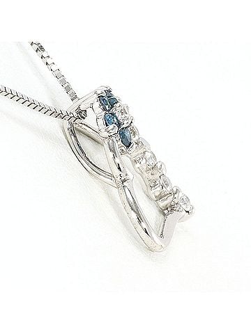 Unbranded K14 14K White Gold (WG) and K10 10K Necklace with Blue Diamond (0.19ct), Total Weight 1.5g, 40cm, Like New Condition. (view 2)