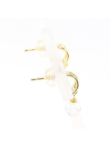 Unbranded 18K (18-karat) yellow gold earrings with quartz stones. Total weight: 0.6g. Like new condition. (view 2)