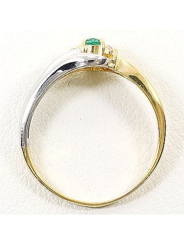 Unbranded PT850 Platinum 18K Yellow Gold Ring, 1 Emerald 0.16ct, Diamond 0.03ct, Total Weight 3.1g, Like New Condition Jewelry (view 2)