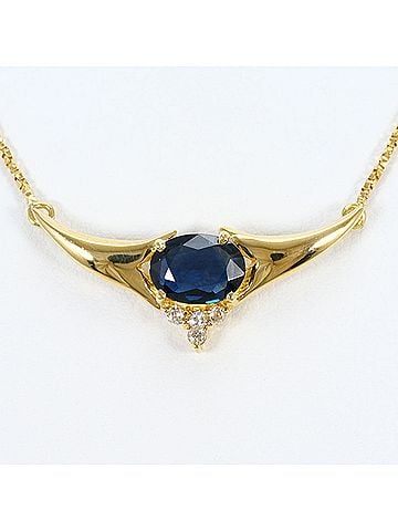 Unbranded 18K (18-karat) Yellow Gold Necklace with 0.85 ct Sapphire and 0.05 Diamond. Includes Certificate of Authenticity. Total Weight: 3.5g. 41cm. Like New Condition. (view 1)