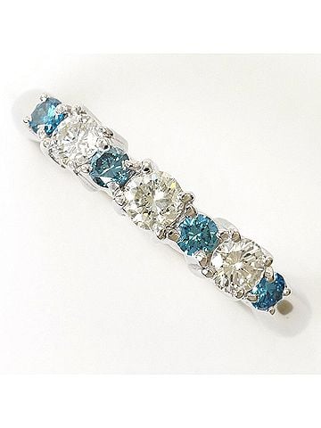 Unbranded PT900 Platinum Ring with 1 Blue Diamond and 0.50 ct Diamond, Total Weight 3.0g, Like New Condition. (view 1)