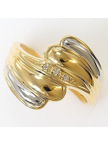 Unbranded 18K (18-karat) Yellow Gold (YG) and Platinum (PT900) Ring with 1 Diamond (0.02 ct), Certificate of Authenticity, Total Weight 4.6g, Like New Condition. (view 1)