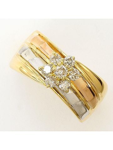 Unbranded 18K (18-karat) Yellow Gold (YG) and Platinum (PT900) Ring with 1 Diamond (no carat marking), Certificate of Authenticity, Total Weight 4.8g, Like New Condition. (view 1)