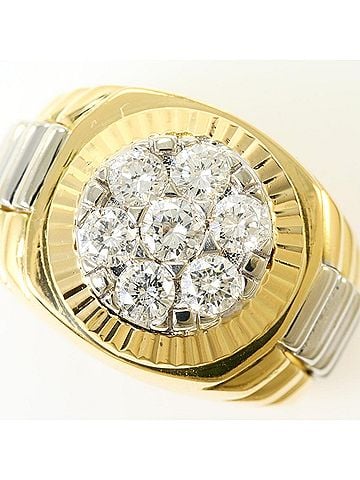 Unbranded 18K (18-karat) yellow gold ring with 1 diamond (no carat marking), includes appraisal certificate, total weight 14.9g, like new condition. (view 2)
