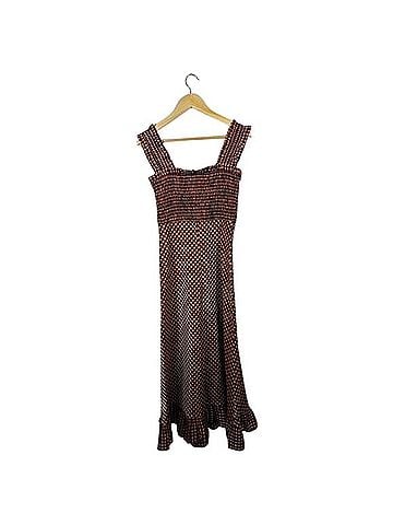 Ganni Seersucker Checkered Ruffle Sleeve Smocked Maxi Dress Casual Dress (view 2)