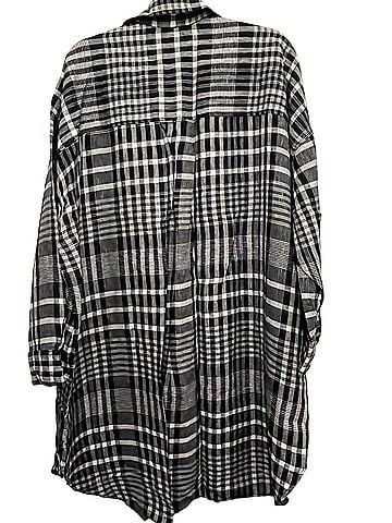 Everlane Linen Navy Plaid Button-Down Shirt Dress Casual Dress (view 2)