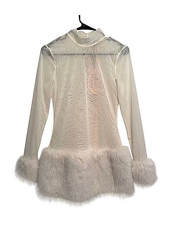 Oh Polly Belladona Faux Fur Sheer Cocktail Dress (view 2)