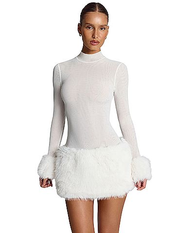 Oh Polly Belladona Faux Fur Sheer Cocktail Dress (view 1)