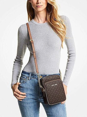 Michael Kors Jet Set Travel Signature Medium Logo Chain Crossbody Flight Bag (view 2)
