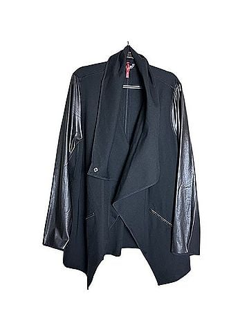 SPANX Faux Leather Convertible Wrap Casual Stretch Asymmetrical Luxe Jacket Jacket (view 1)