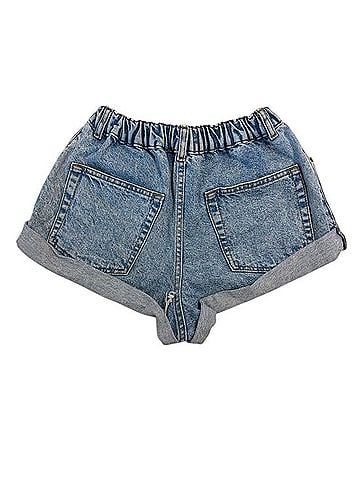 ASOS Blue Denim High-Waist Rolled Hem Shorts Denim Shorts (view 2)