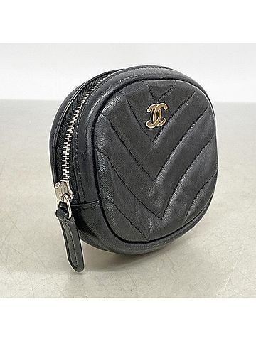 Chanel Chanel Wallet/Coin Case, V-Stitch, Lambskin, Black, Women's (view 2)