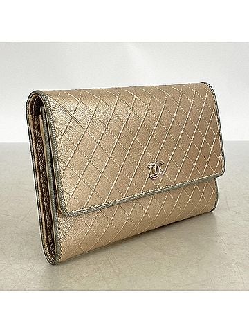 Chanel Chanel Bicolore Leather Wallet/Coin Case, Beige Gold, Women's (view 2)