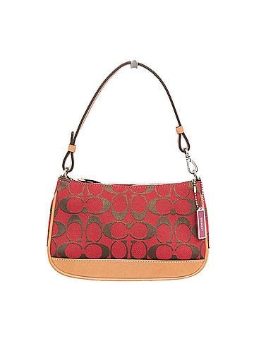 Coach Coach Signature Accessory Pouch 6094 Women's Canvas,Leather Handbag Light Beige,Red Color (view 1)