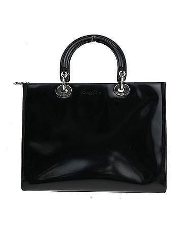 Dior Vintage Lady Dior Patent Patent Leather Black Patent_Leather Tote Bag Bag (view 1)