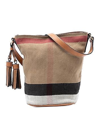 Burberry Mini Mega Check Canvas Ashby Tassel Bucket Bag (view 1)