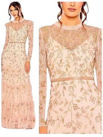 Mac Duggal Mac Duggal 9237 Blush Beaded Tulle Formal Gown Long Sleeve Size 16 Cocktail Dress (view 2)