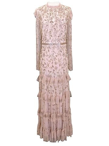 Mac Duggal Mac Duggal 9237 Blush Beaded Tulle Formal Gown Long Sleeve Size 16 Cocktail Dress (view 1)