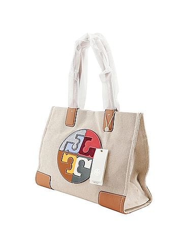 Tory Burch Tory Burch Ella Colorblock Logo Tote Bag, Canvas x Leather, Beige, A4 Size, Magnetic Closure, Women's. (view 2)